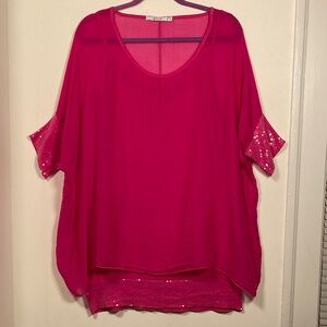 Y2K Nicole Italy Womens Pink Sequin Mini Dress Sz L Valentine Sparkle Barbiecore